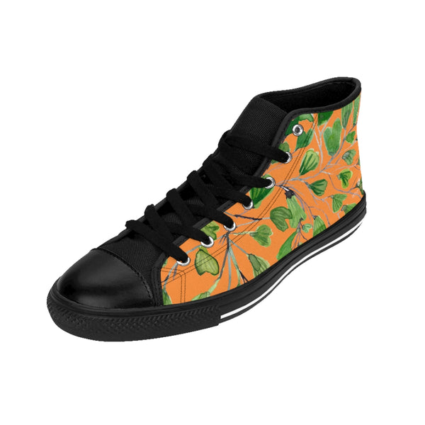 Orange Green Maidenhair Men's Tennis Shoes, Tropical Print Designer Best High-top Sneakers For Men-Shoes-Printify-Heidi Kimura Art LLC