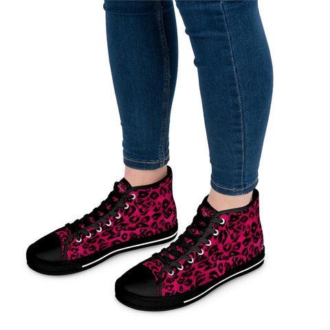 Pink Leopard Ladies' High Tops, Animal Print Best Women's High Top Sneakers