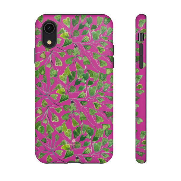 Pink Maidenhair Fern Tough Cases, Hot Pink Green Leaf Print Phone Case-Made in USA-Phone Case-Printify-iPhone XR-Matte-Heidi Kimura Art LLC