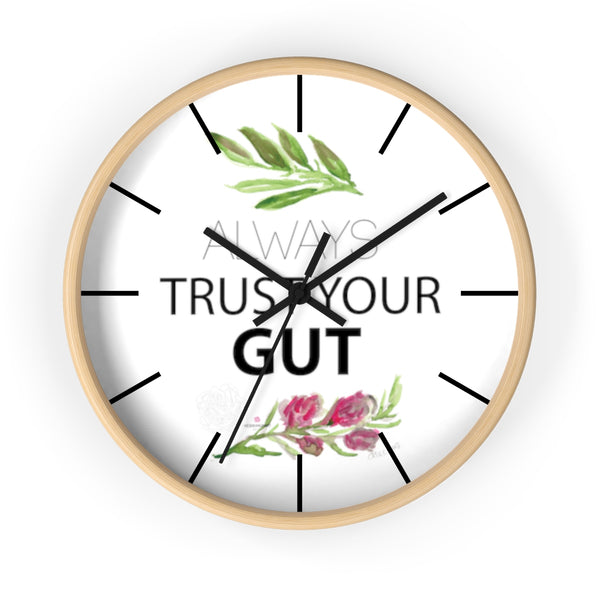 Inspirational Wall Clock, with "Always Trust Your Gut" Quote 10" Dia. Clock - Made in USA-Wall Clock-Wooden-Black-Heidi Kimura Art LLC