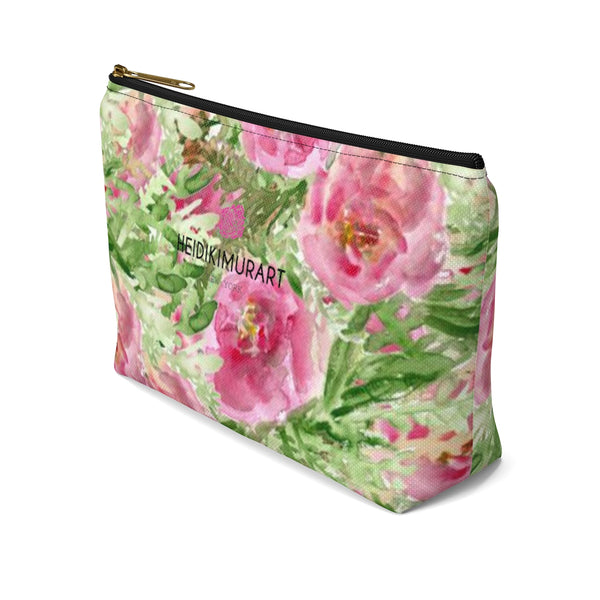 Pink Spokane Sweet Pink Rose Floral Designer Accessory Pouch with T-bottom-Accessory Pouch-Heidi Kimura Art LLC