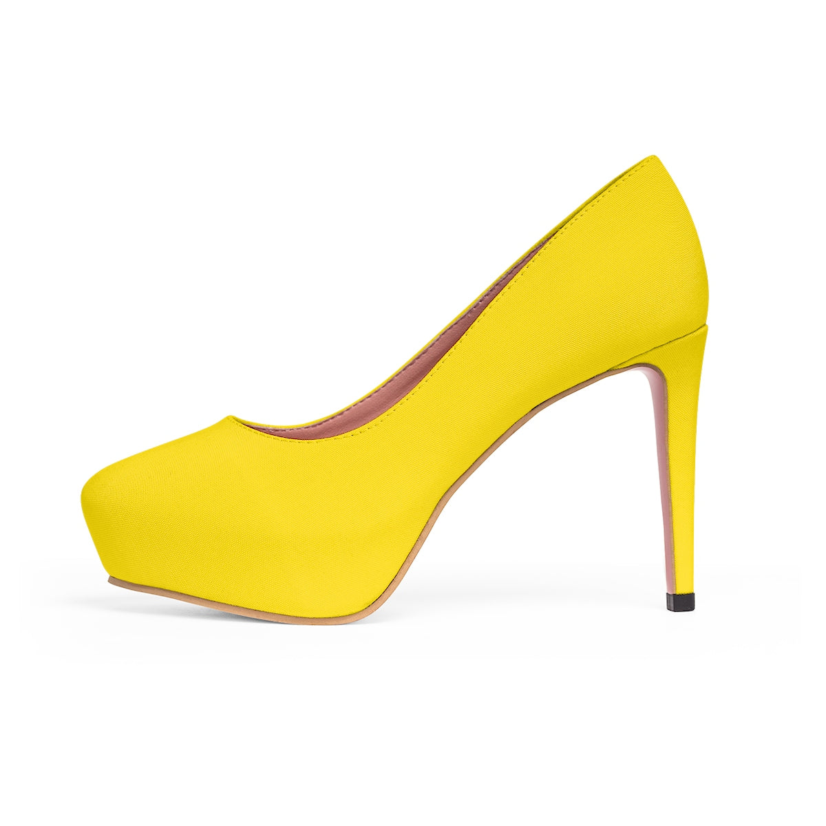 Bright Yellow Solid Color Print Luxury Premium Women's Platform Heels (US Size: 5-11)-4 inch Heels-US 7-Heidi Kimura Art LLC