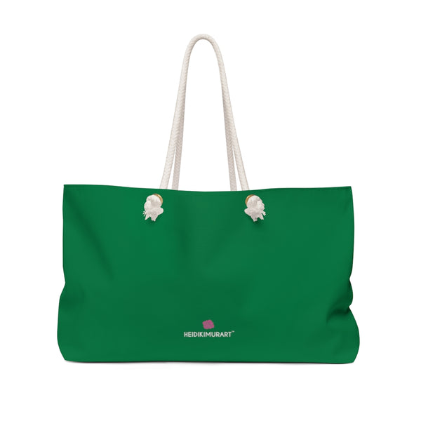 Dark Green Color Weekender Bag, Solid Green Color Simple Modern Essential Best Oversized Designer 24"x13" Large Casual Weekender Bag - Made in USA