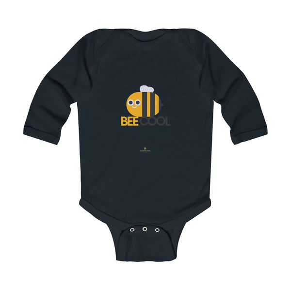 Bee Infant Long Sleeve Bodysuit, Be Cool Cute Baby Boy or Girls Kids Clothes- Made in USA-Infant Long Sleeve Bodysuit-Black-NB-Heidi Kimura Art LLC
