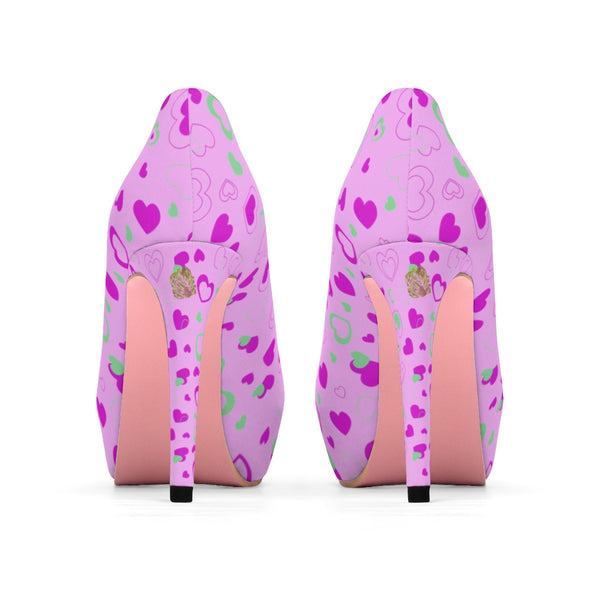 Pink Cute Heart Shaped Valentine's Day Print Women's 4 inch Platform Heels Shoes-4 inch Heels-US 7-Heidi Kimura Art LLC