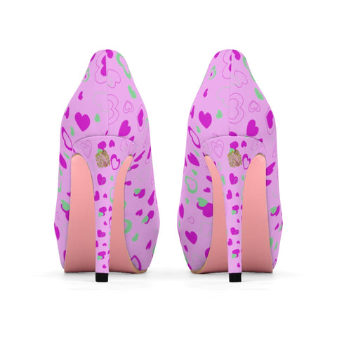 Pink Cute Heart Shaped Valentine's Day Print Women's 4 inch Platform Heels Shoes-4 inch Heels-US 7-Heidi Kimura Art LLC