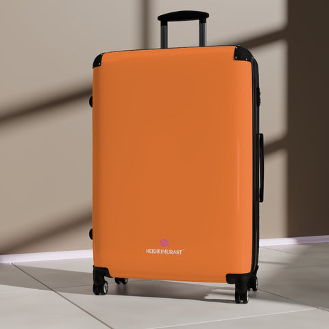 Orange Solid Color Suitcases, Modern Simple Minimalist Designer Suitcase Luggage (Small, Medium, Large) Unique Cute Spacious Versatile and Lightweight Carry-On or Checked In Suitcase, Best Personal Superior Designer Adult's Travel Bag Custom Luggage - Gift For Him or Her - Made in USA/ UK