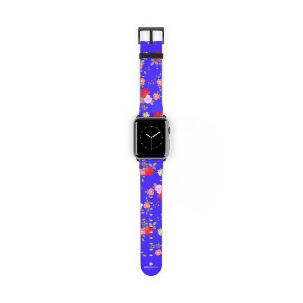 Purple Red Floral Rose Print 38mm/42mm Watch Band For Apple Watch- Made in USA-Watch Band-42 mm-Black Matte-Heidi Kimura Art LLC