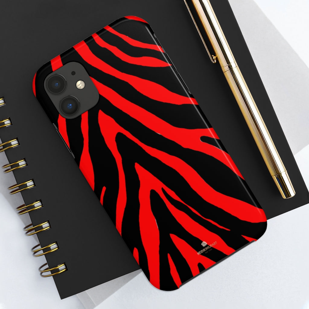 Red Zebra Stripe Phone Case, Animal Print Case Mate Tough Phone Cases-Made in USA - Heidikimurart Limited 