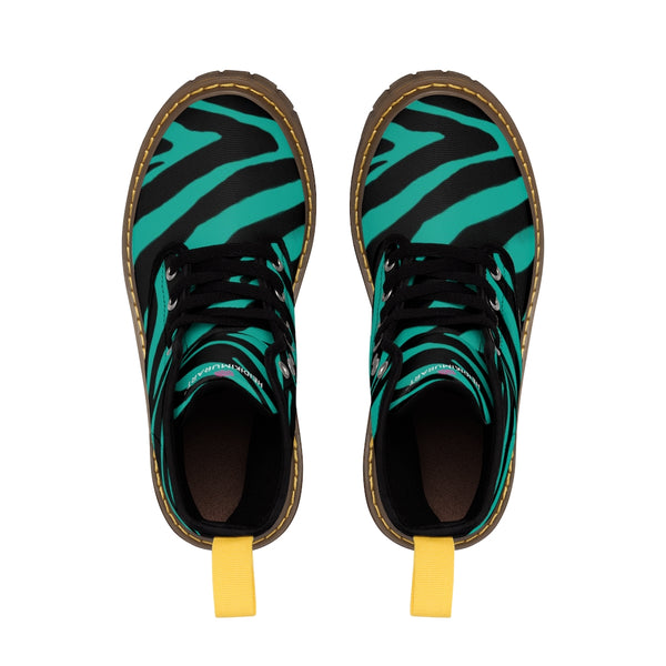 Blue Zebra Best Men's Boots, Zebra Animal Print Best Lace Up Combat Canvas Boots Shoes For Men (US Size: 7-10.5)
