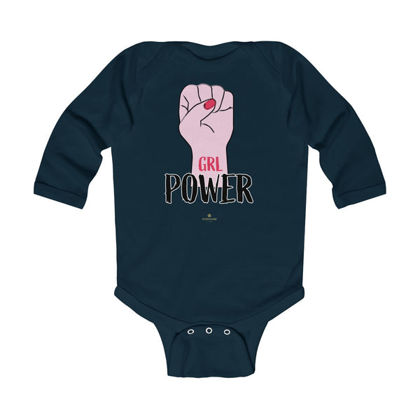 Girl Power Baby Girls Premium Infant Kids Long Sleeve Bodysuit Clothes - Made in USA-Infant Long Sleeve Bodysuit-Navy-NB-Heidi Kimura Art LLC