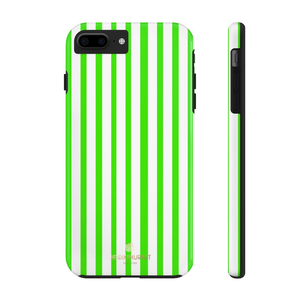 Green White Striped iPhone Case, Modern Case Mate Tough Samsung Galaxy Phone Cases-Phone Case-Printify-iPhone 7 Plus, iPhone 8 Plus Tough-Heidi Kimura Art LLC