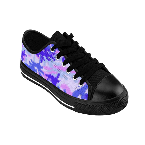 Purple Pink Violet Camo Army Military Print Premium Men's Low Top Canvas Sneakers-Men's Low Top Sneakers-Heidi Kimura Art LLC
