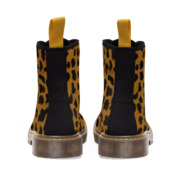 Brown Cheetah Print Men Hiker Boots, Animal Print Best Designer Men's Canvas Boots (US Size: 7-10.5)