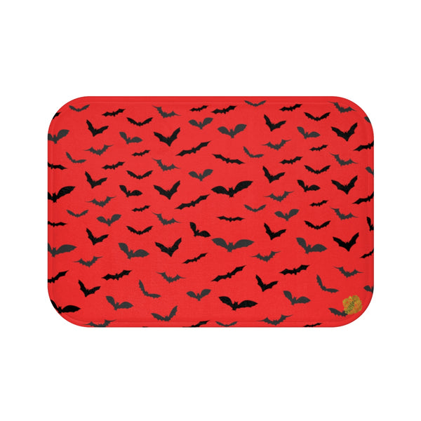 Red Black Flying Bats Designer Halloween Bath Mat-Made in USA-Bath Mat-Small 24x17-Heidi Kimura Art LLC