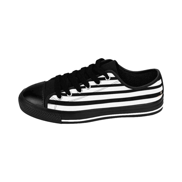 Black White Striped Women's Sneakers-Shoes-Printify-Heidi Kimura Art LLC Black White Striped Women's Sneakers, Women's Striped Sneakers, Classic Modern Stripes Low Tops, Designer Low Top Women's Sneakers Tennis Shoes (US Size: 6-12)