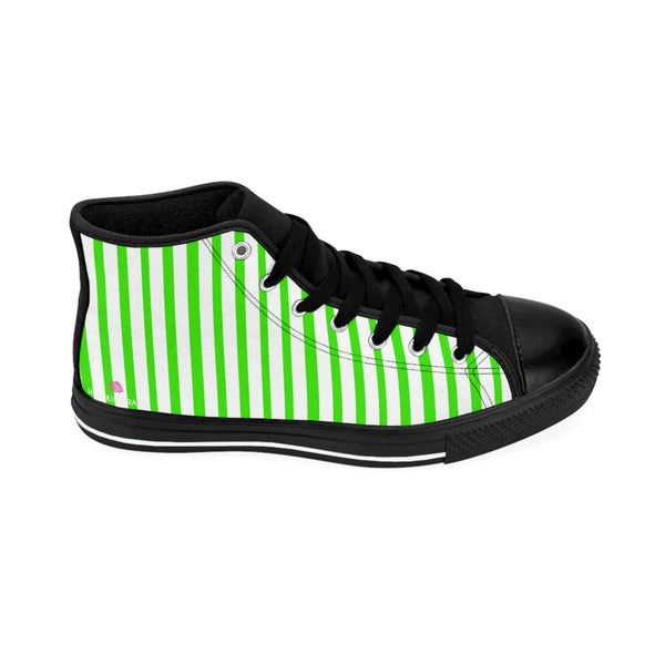 Green White Striped Men's Sneakers, Modern Stripes Men's Designer Tennis Running Shoes (US Size: 6-14)