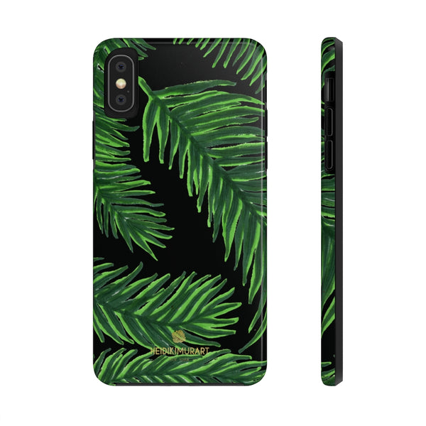 Black Palm Leaf Print Phone Case, Tropical Print Case Mate Tough Phone Cases-Made in USA - Heidikimurart Limited 