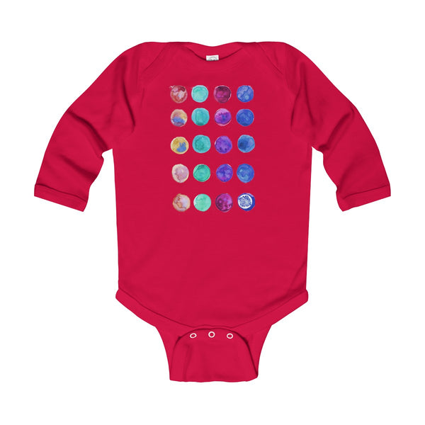 Polka Dots Print Baby's Cute Infant Long Sleeve Bodysuit - Made in UK (UK Size: 6M-24M)-Kids clothes-Red-12M-Heidi Kimura Art LLC