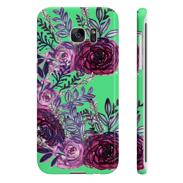 Lime Green Slim iPhone/ Samsung Galaxy Floral Purple Rose Phone Case, Made in UK-Phone Case-Samsung Galaxy S7 Edge Slim-Glossy-Heidi Kimura Art LLC