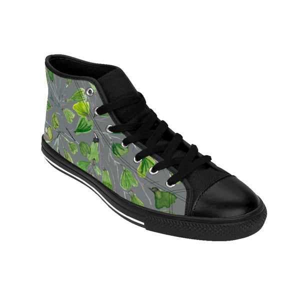 Grey Maidenhair Men's Tennis Shoes, Tropical Print Designer Best High-top Sneakers For Men-Shoes-Printify-Heidi Kimura Art LLC