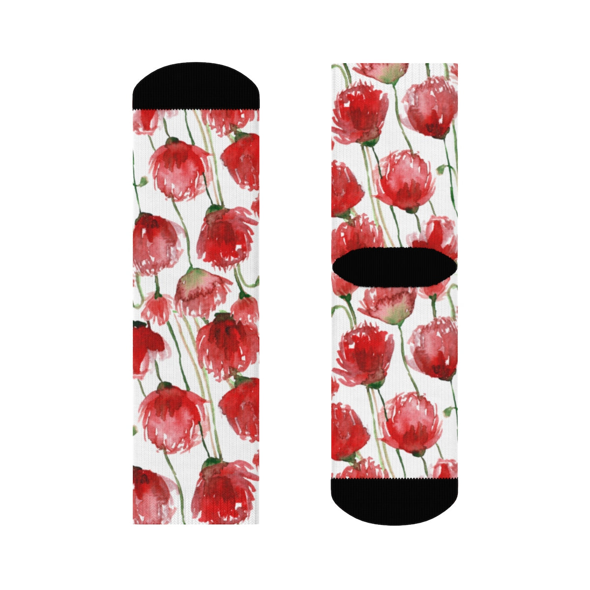 Red Poppy Floral Print Socks, Unisex Designer Premium Quality Crew Socks - Designed in USA-Socks-3/4 Crew-Heidi Kimura Art LLC