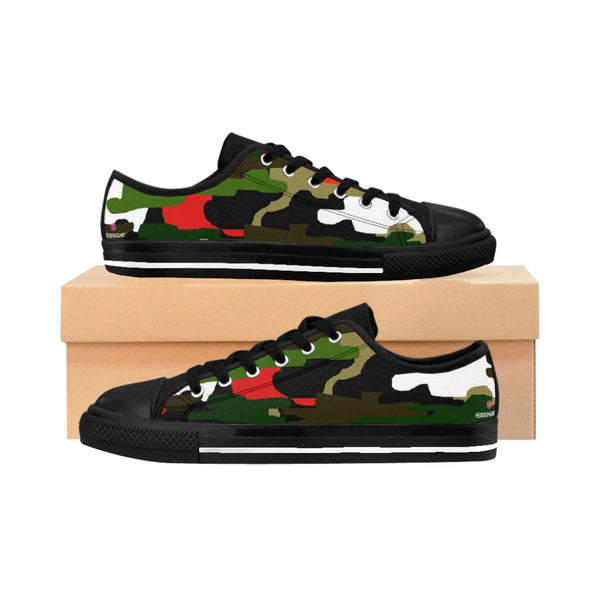 Green Red Camo Women's Sneakers, Army Military Camouflage Printed Fashion Canvas Tennis Shoes