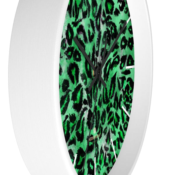 Green Leopard Animal Print Large Unique Indoor Designer Wall Clocks- Made in USA-Wall Clock-Heidi Kimura Art LLC