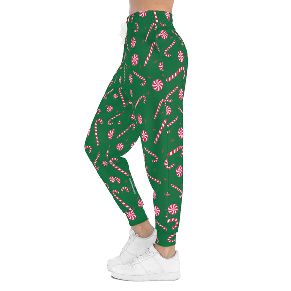 Christmas Winter Unisex Athletic Joggers, Green Sweatpants For Men or Women