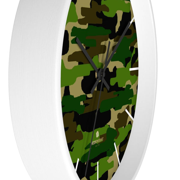 Green Camo Camoflage Military Army Print Large Unique Wall Clocks- Made in USA-Home Decor-Heidi Kimura Art LLC