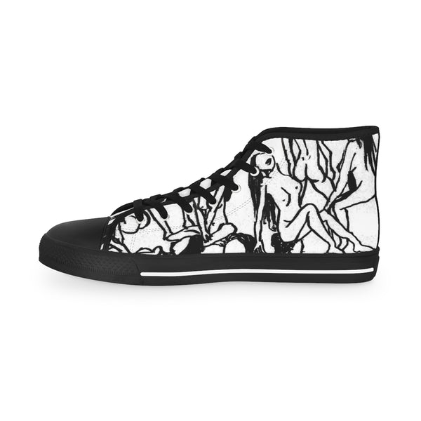 Black White Nude Men's Sneakers, Designer Unique Artistic Men's High Tops, Modern Minimalist Best Men's High Top Sneakers, Modern Minimalist Solid Color Best Men's High Top Laced Up Black or White Style Breathable Fashion Canvas Sneakers Tennis Athletic Style Shoes For Men (US Size: 5-14) 