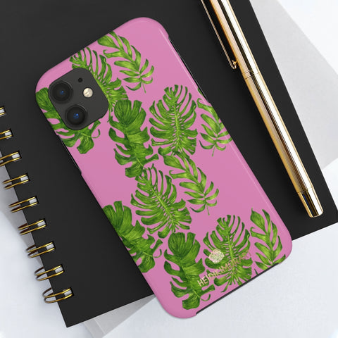 Pink Green Tropical Phone Case, Palm Leaf Print Case Mate Tough Phone Cases-Made in USA - Heidikimurart Limited 