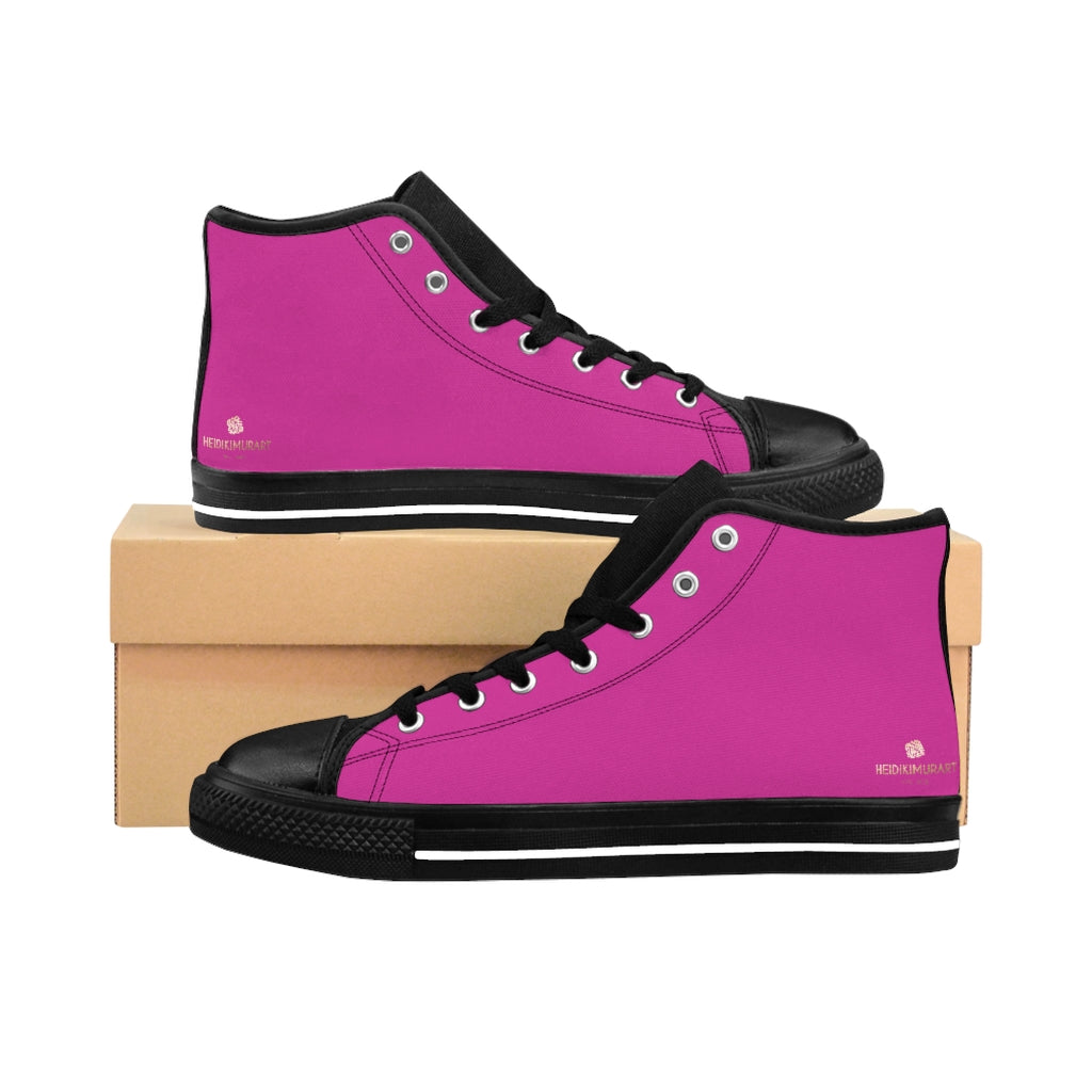 Hot Pink Men's High-top Sneakers, Solid Color Minimalist Designer