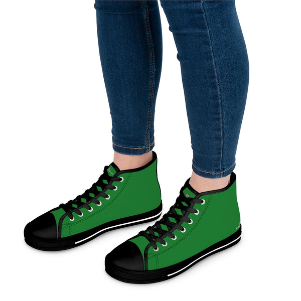 Emerald Green Ladies' High Tops, Solid Emerald Green Color Best Quality Women's High Top Fashion Canvas Sneakers Tennis Shoes (US Size: 5.5-12)