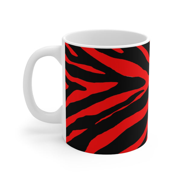 Red Zebra Animal Print Mug 11oz, Coffee Tea Ceramic Cup With Rounded Corners with C-Handle-Mug-Printify-11oz-Heidi Kimura Art LLC