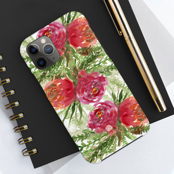 Red Orange Floral Print Phone Case, Flower Case Mate Tough Phone Cases-Made in USA - Heidikimurart Limited 