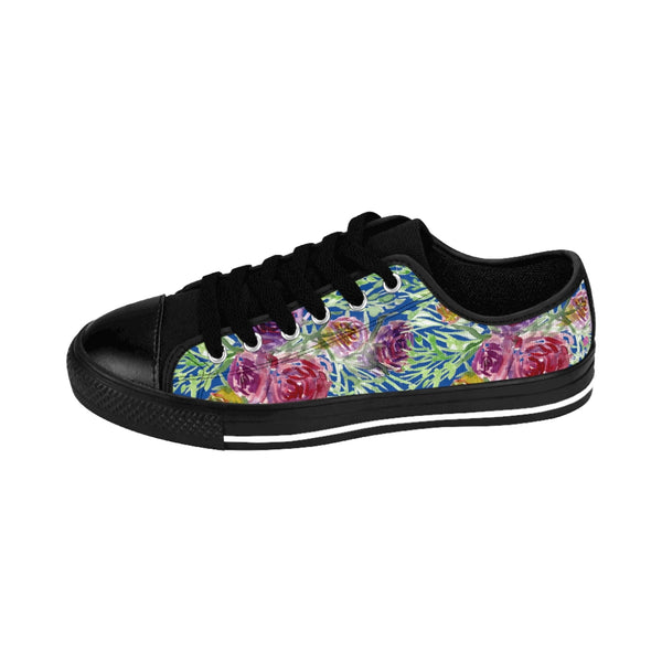 Blue Floral Rose Women's Sneakers, Flower Rose Print Best Tennis Casual Shoes For Women (US Size: 6-12)