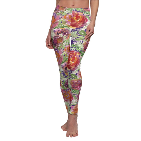 Purple Floral Rose Casual Leggings