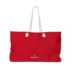 Wine Red Color Weekender Bag, Solid Bright Red Color Simple Modern Essential Best Oversized Designer 24"x13" Large Casual Weekender Bag - Made in USA