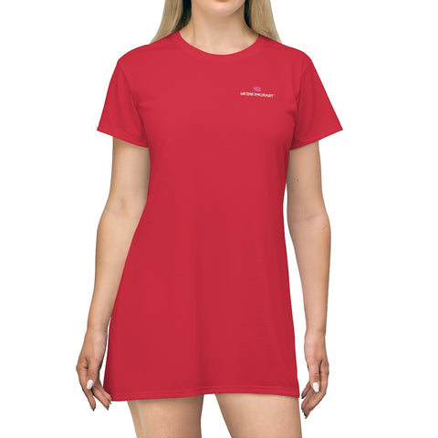 Bright Red T-Shirt Dress, Solid Color Oversized Best Modern Minimalist Print Crewneck Women's Long T-Shirt Dress For Women - Made in USA (US Size: XS-2XL)