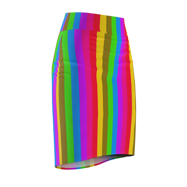 Colourful Rainbow Women's Pencil Skirt, Bright Cute Gay Pride Skirt Designer Women's Office Pencil Skirt, Best Gay Pride Skirt For Gay Pride Parades and Festivials - Made in USA (US Size: XS-2XL)