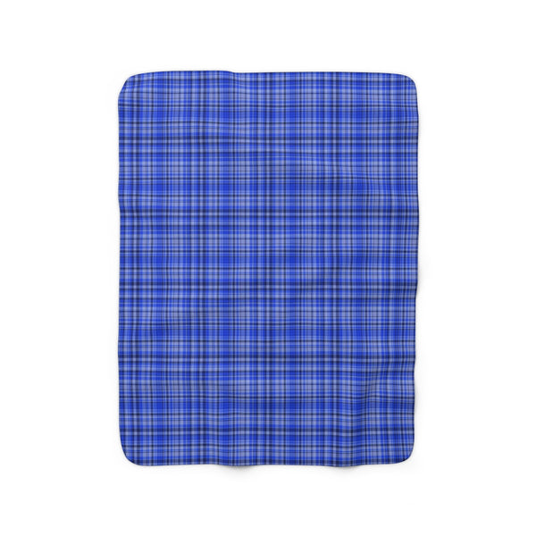 Preppy Blue Plaid Tartan Print Designer Cozy Sherpa Fleece Blanket-Made in USA-Blanket-50'' x 60''-Heidi Kimura Art LLC