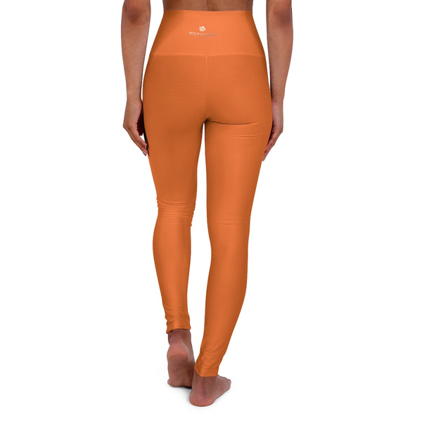 Hot Orange High Waisted Yoga Leggings, Solid Color Long Women Yoga Tights-All Over Prints-Printify-XL-Heidi Kimura Art LLC