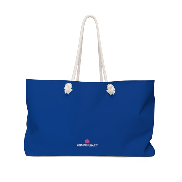Dark Blue Color Weekender Bag, Solid Blue Color Simple Modern Essential Best Oversized Designer 24"x13" Large Casual Weekender Bag - Made in USA