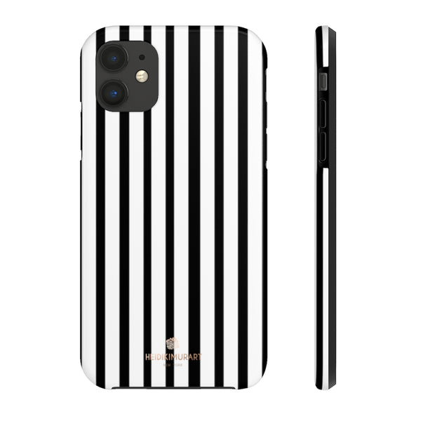 Black Vertical Striped iPhone Case, Designer Case Mate Tough Samsung Galaxy Phone Cases-Phone Case-Printify-iPhone 11-Heidi Kimura Art LLC
