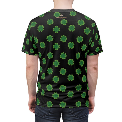Black Green Clover Unisex Tee, St. Patrick's Day Print Soft Microfiber Shirt- Made in USA-Unisex T-Shirt-4 oz.-Black Seams-L-Heidi Kimura Art LLC