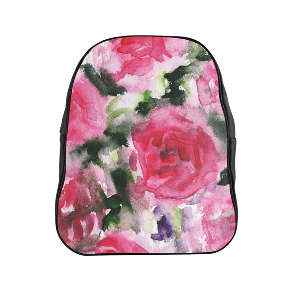 Round Red Pink Abstract Watercolor Rose Floral Print Designer School Backpack Bag-Backpack-Heidi Kimura Art LLC