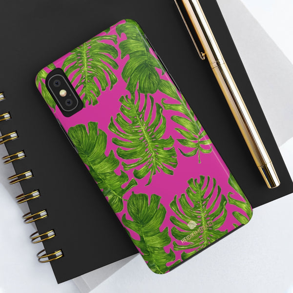 Green Tropical Leaf iPhone Case, Case Mate Tough Samsung Galaxy Phone Cases-Phone Case-Printify-Heidi Kimura Art LLC Green Tropical Leaf iPhone Case, Pink And Green Hawaiian Style Print Sexy Modern Designer Case Mate Tough Phone Case For iPhones and Samsung Galaxy Devices-Printed in USA