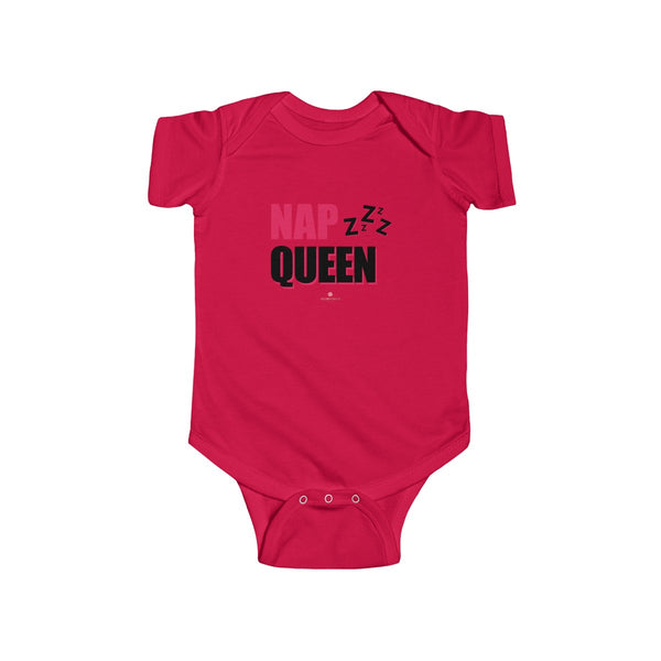 Nap Queen Funny Infant Regular Fit Unisex Cute Cotton Bodysuit - Made in UK-Infant Short Sleeve Bodysuit-Red-NB-Heidi Kimura Art LLC