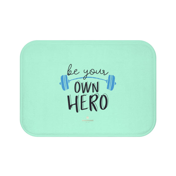 Light Blue "Be Your Own Hero" Inspirational Quote Microfiber Bath Mat- Printed in USA-Bath Mat-Small 24x17-Heidi Kimura Art LLC
